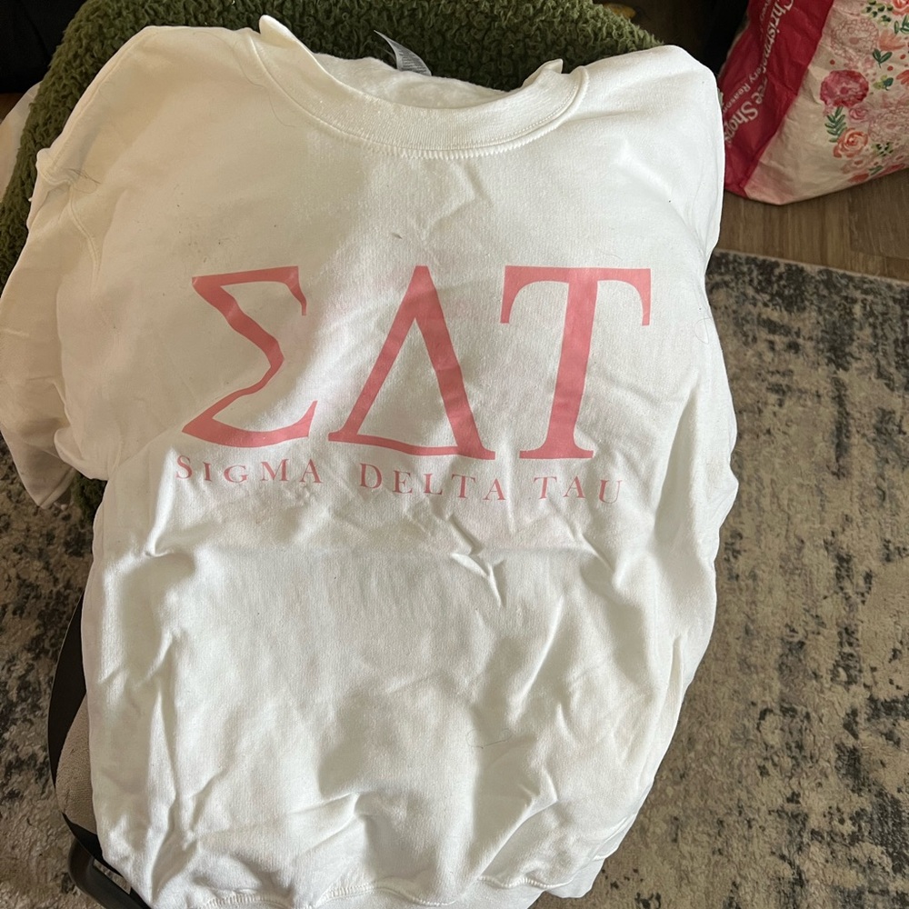 Sigma Delta Tau White T-Shirt with Pink Letters
